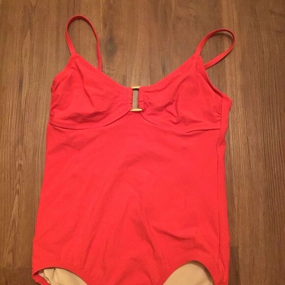 Land’s End Red with Gold Accent One Piece Swimsuit - Picture 2 of 5